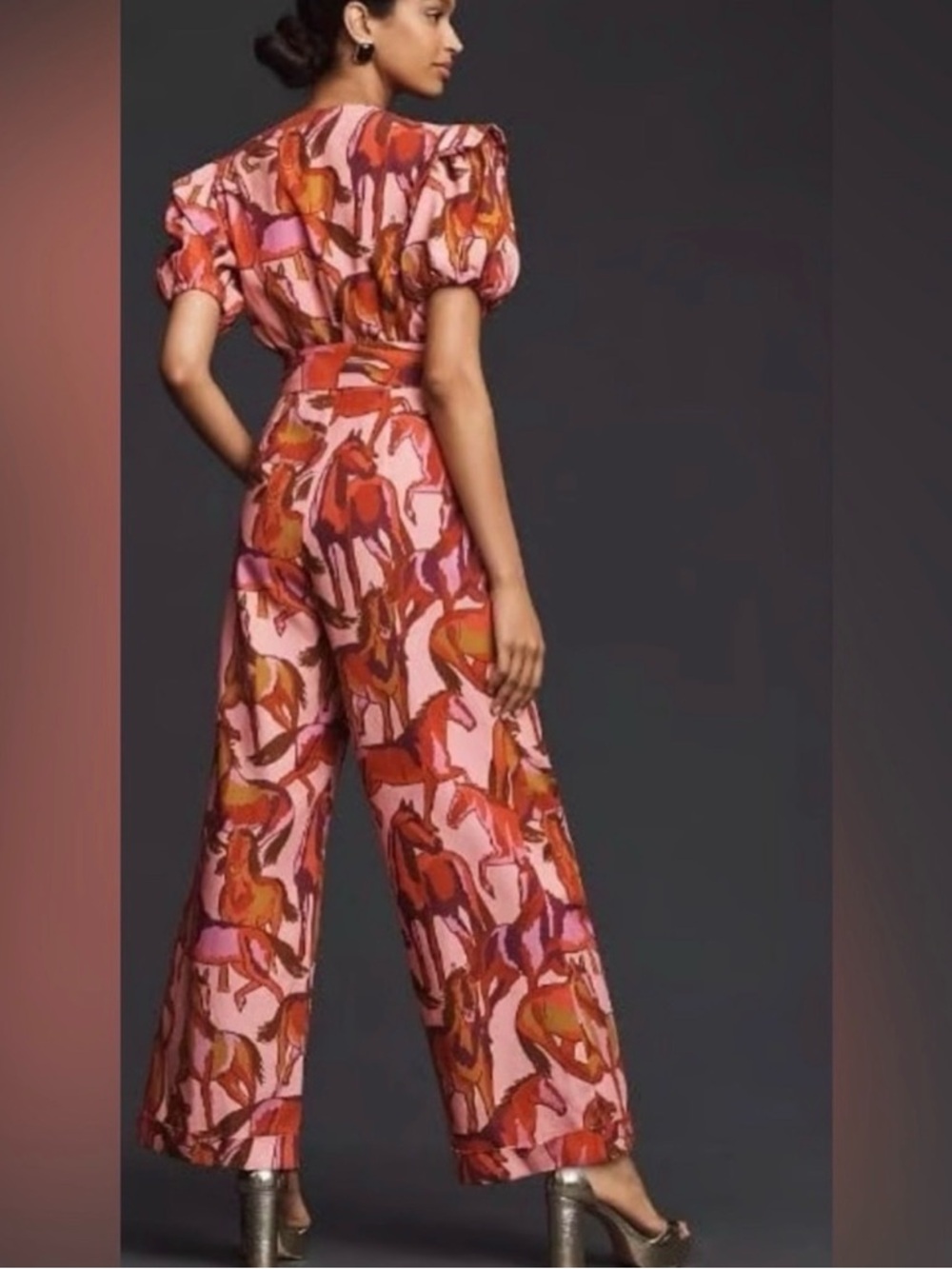High-Waist Pink Printed Wide-Leg Jumpsuit